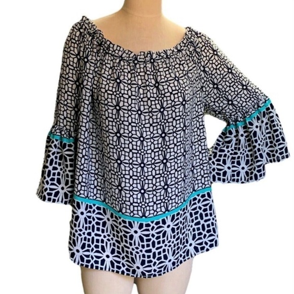 Tacera BOHO Off Shoulder Bell Sleeve Relaxed Fit Blouse Sz XL #256H - Picture 2 of 5